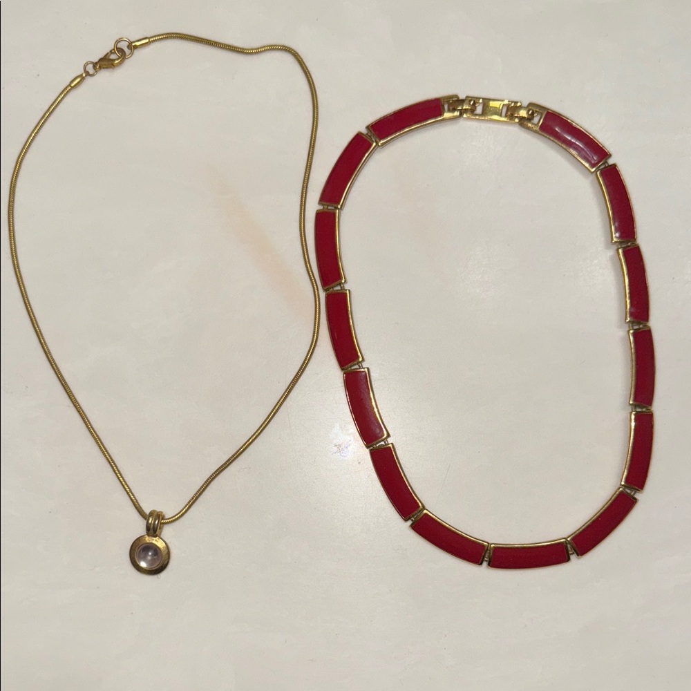 Monet Red and Gold Necklace Duo